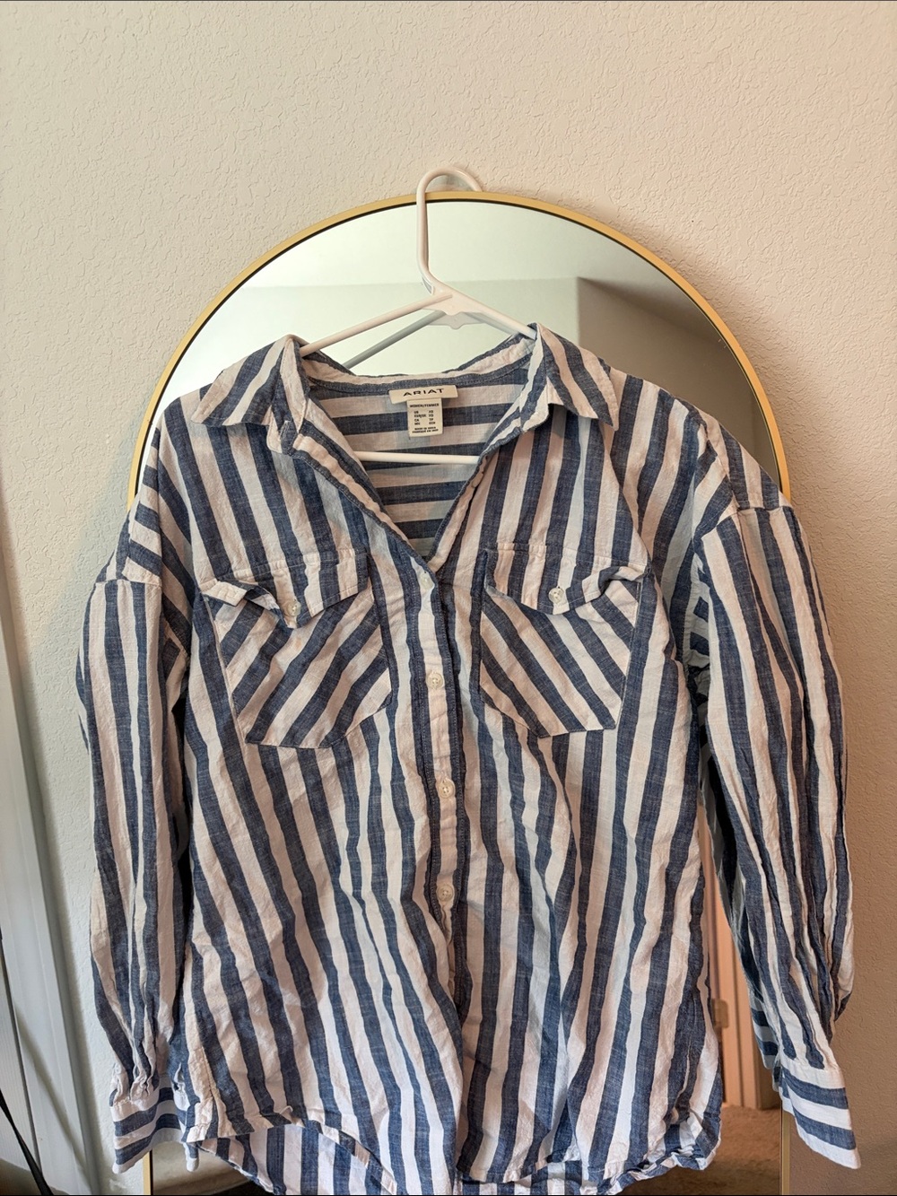 Ariat Navy and White Vertical Stripe Shirt